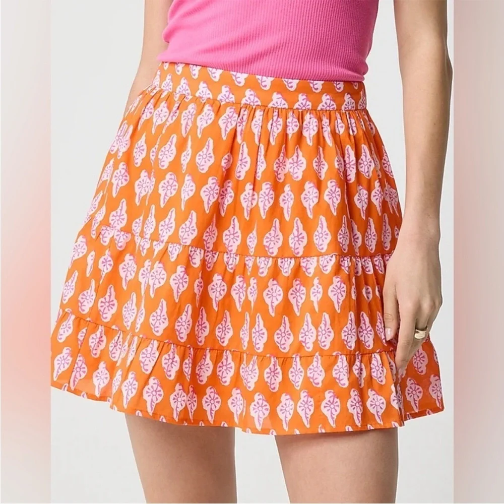 J Crew Factory Bold orange pink Tiered Ruffle Mini Skirt Size Large
